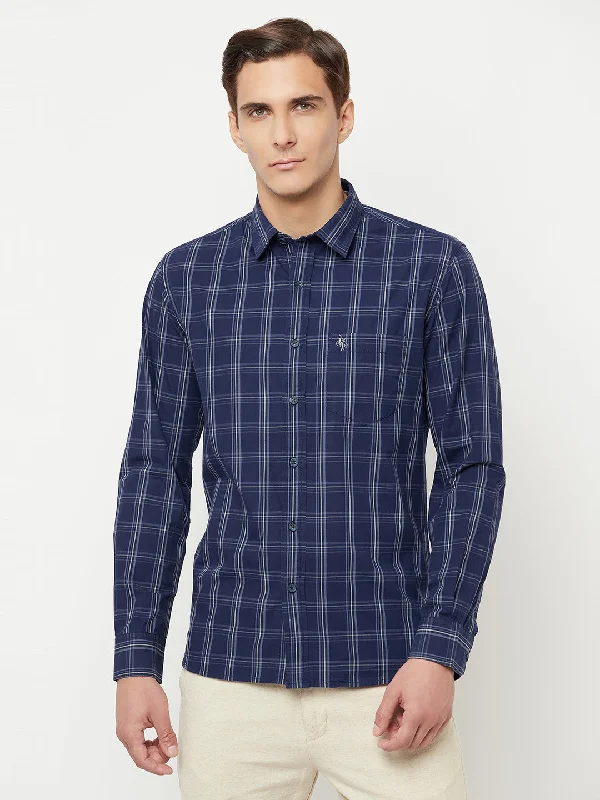 Cantabil Men Cotton Checkered Blue Full Sleeve Casual Shirt for Men with Pocket