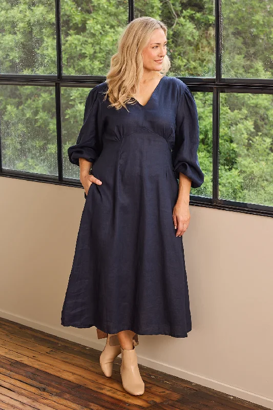 Farrah Long Sleeve Dress in Navy