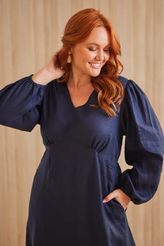 Farrah Long Sleeve Dress in Navy