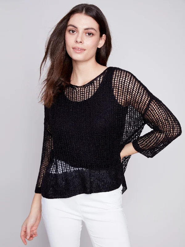 Fishnet Crochet Sweater - Black